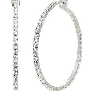 Silver Tone Dainty Thin Rhinestone Hoop Earrings